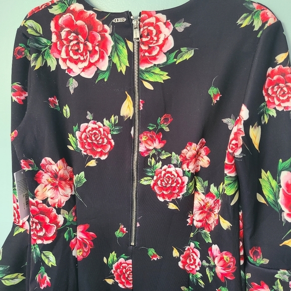 Guess Roses Boulevard Floral Feminine Elegant Bell Sleeves Black Lucy Dress - Picture 9 of 11